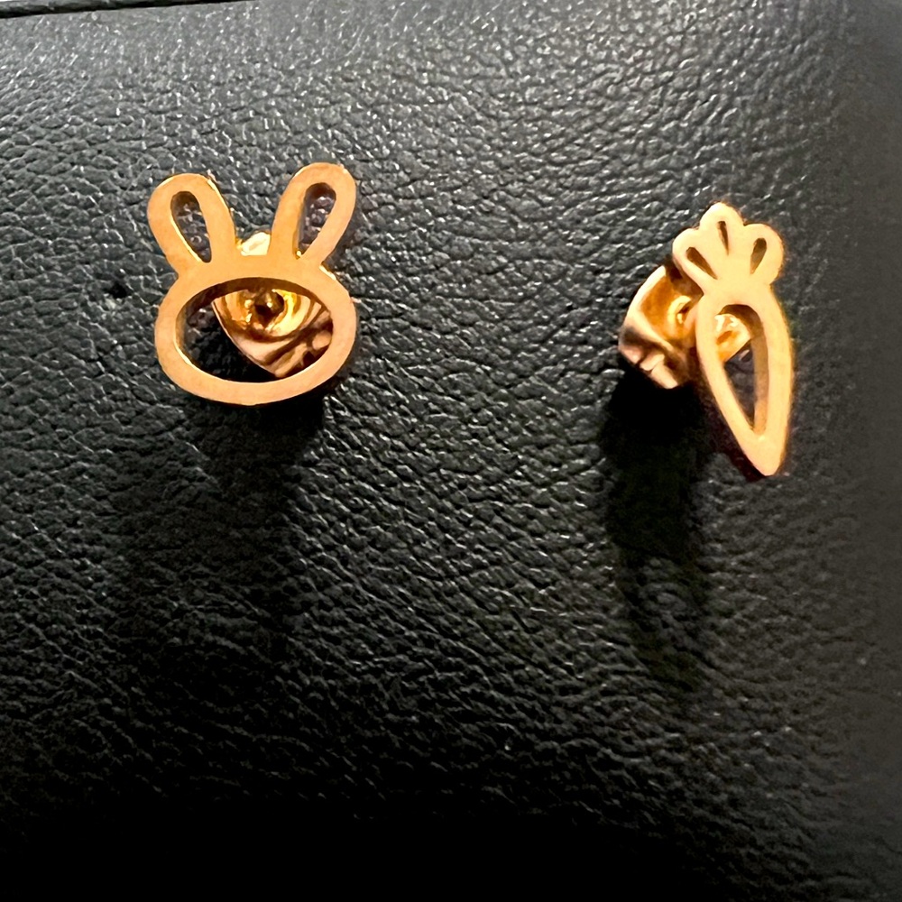 Gold Bunny and Carrot Earrings  stainless steel